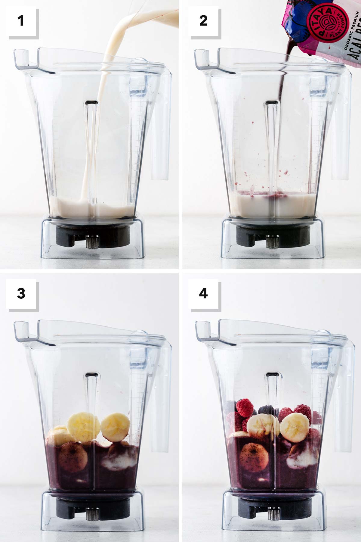 Steps for making an acai smoothie.