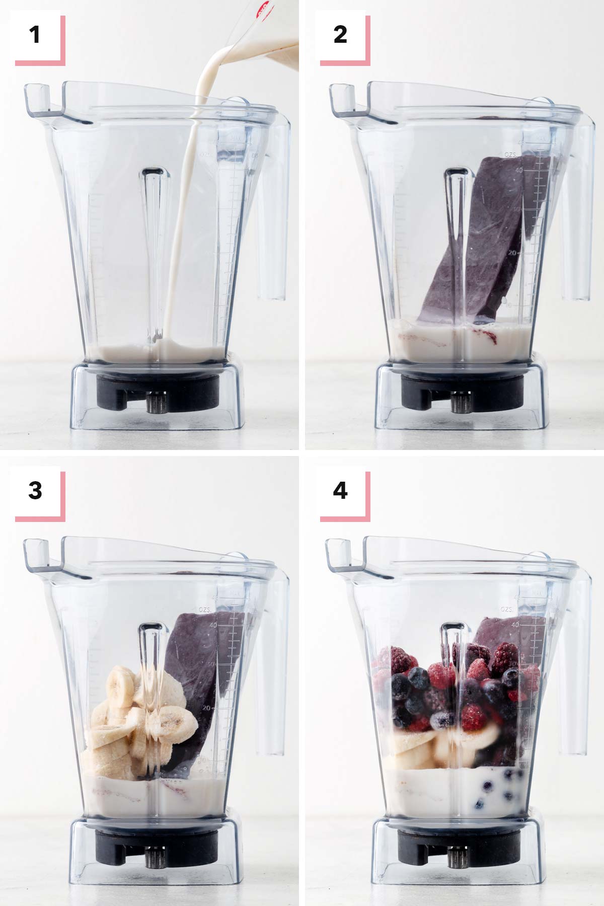 Steps for making an acai smoothie bowl.