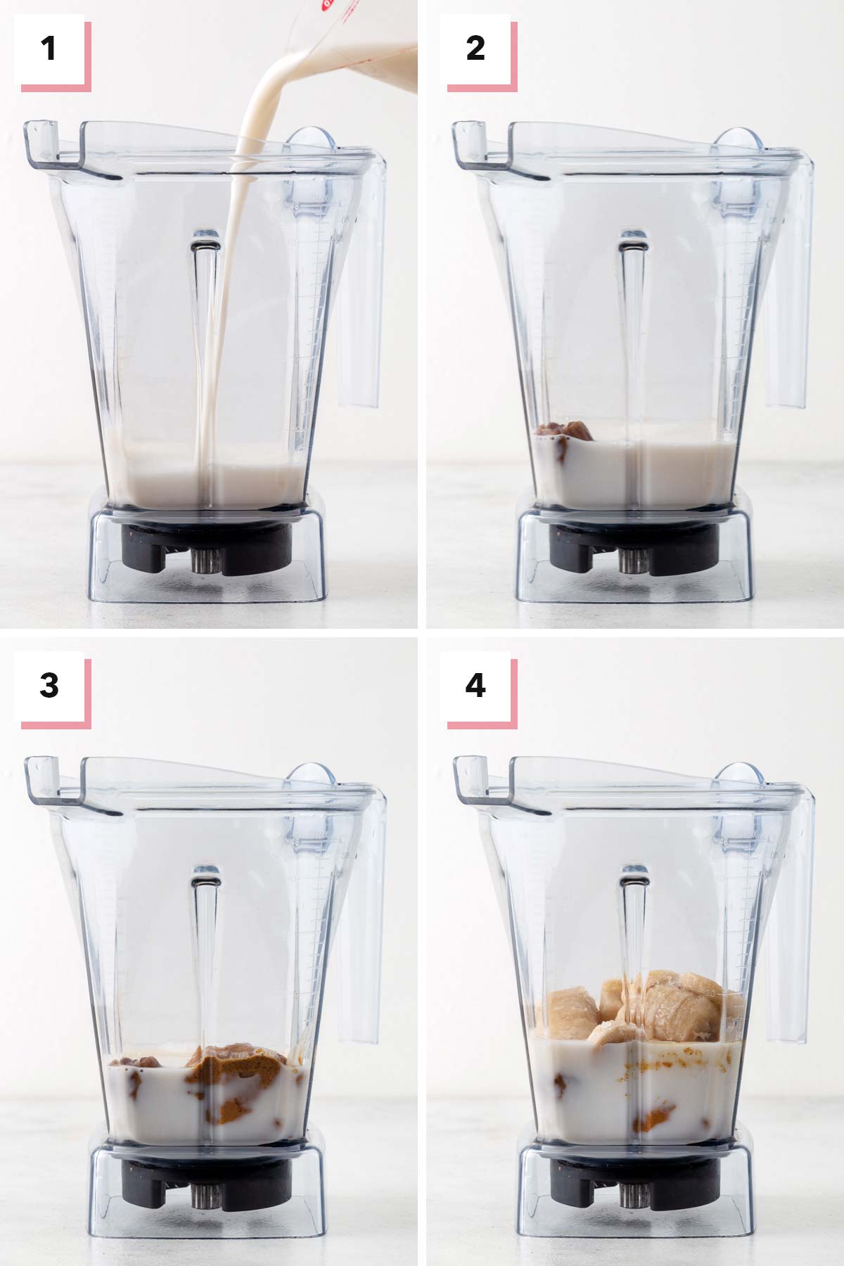 Steps for making an almond milk smoothie.