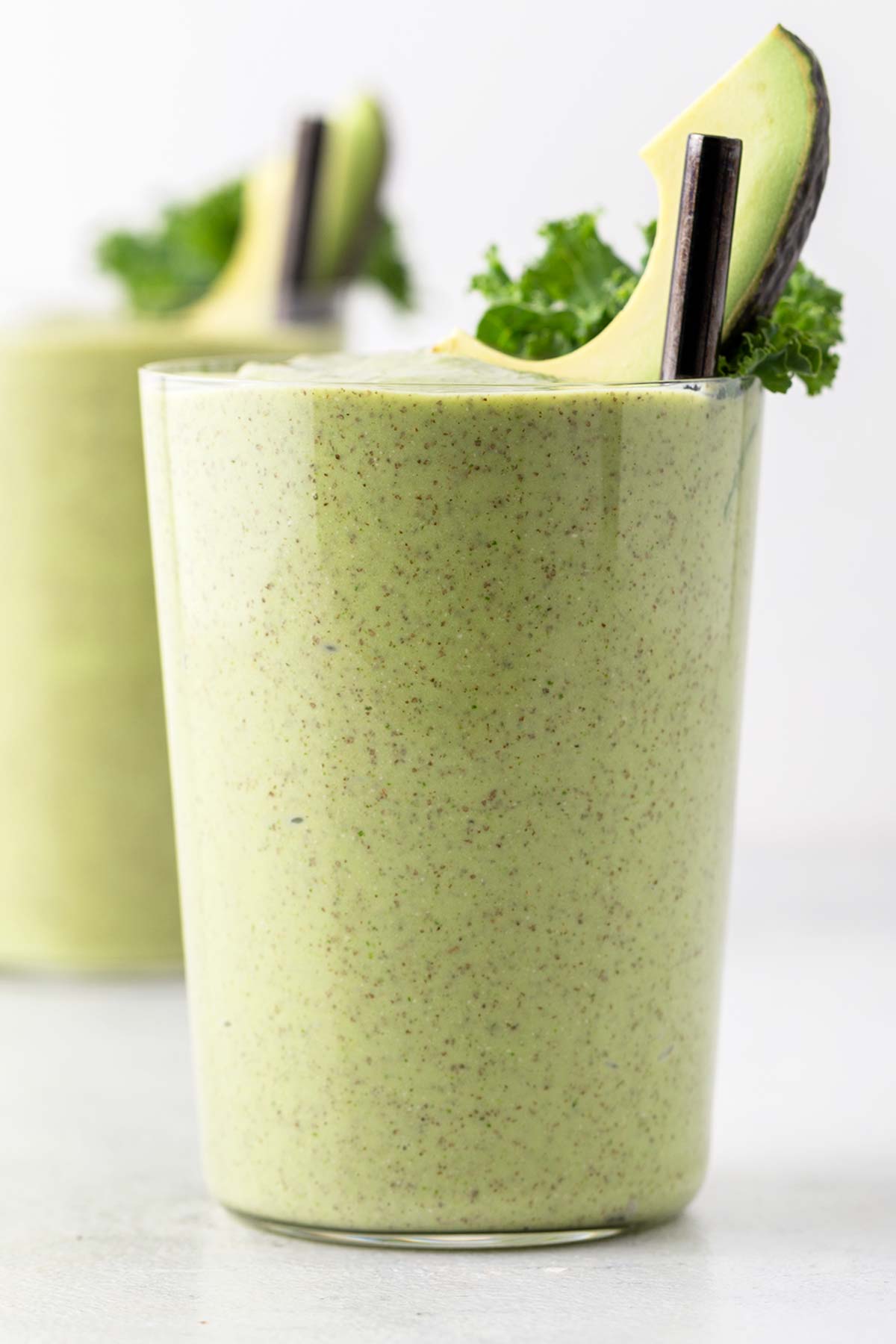 Avocado smoothie in a glass.
