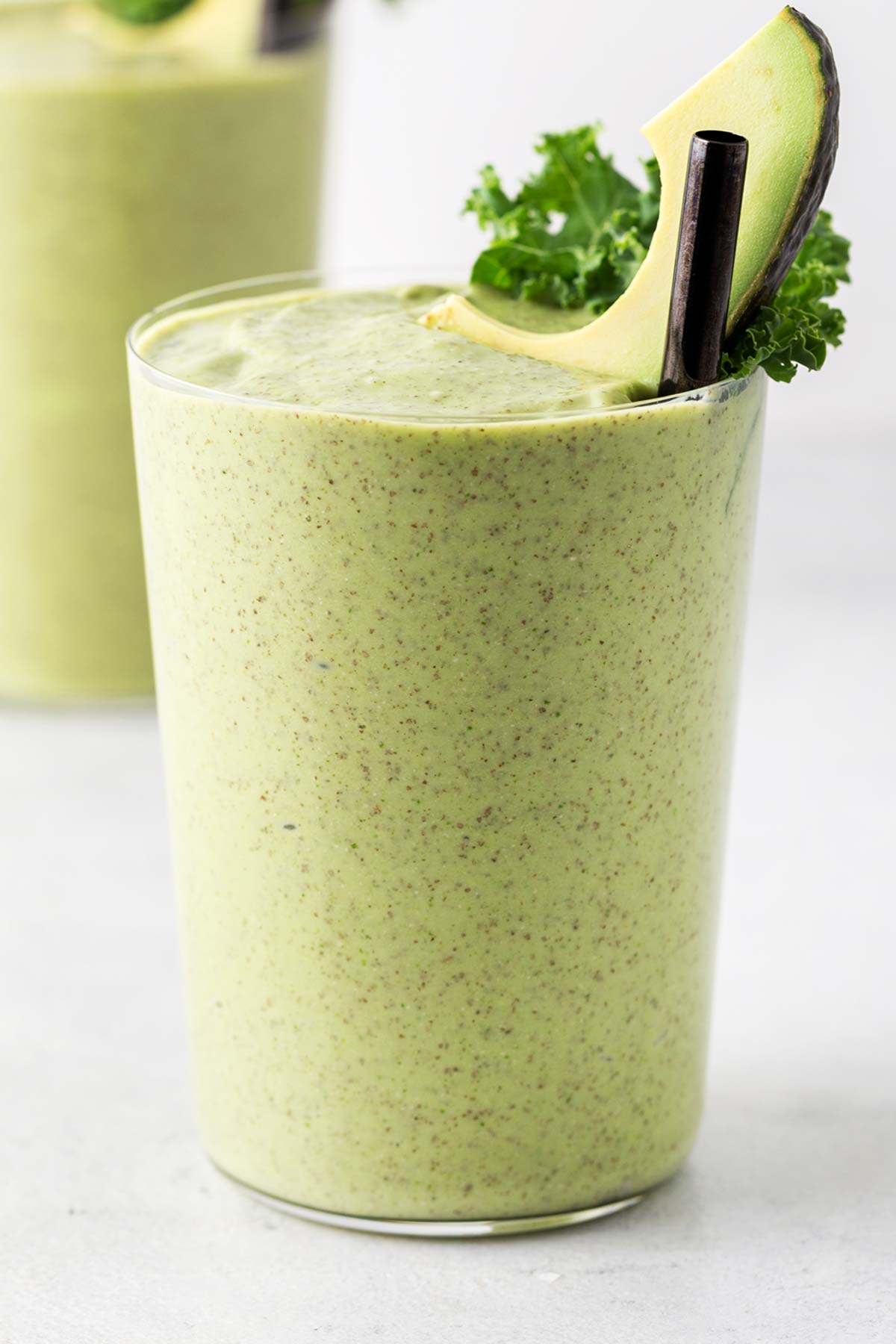 Avocado smoothie in a glass.