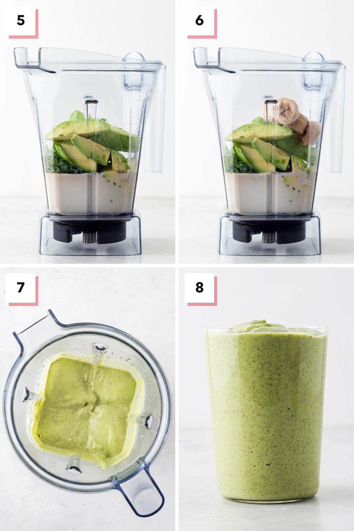 Final steps for making an avocado smoothie.