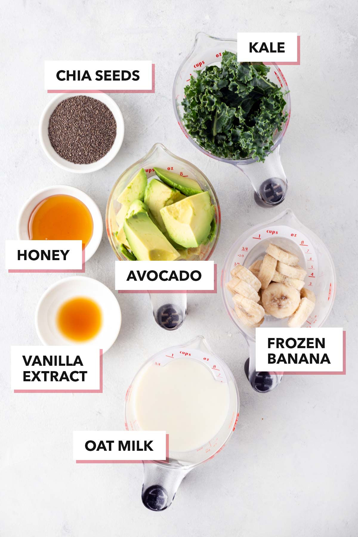 Ingredients for an avocado smoothie bowl.