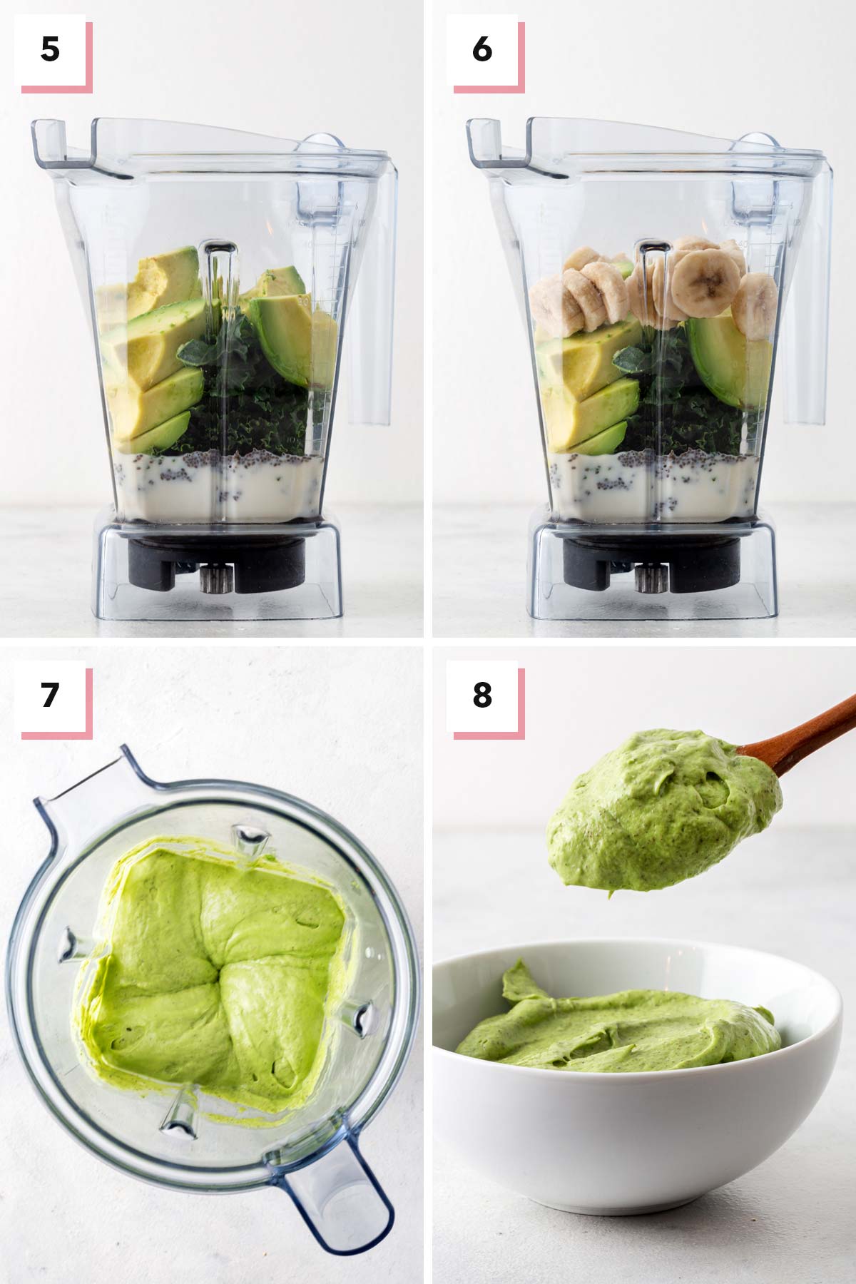 Final steps for making an avocado smoothie bowl.