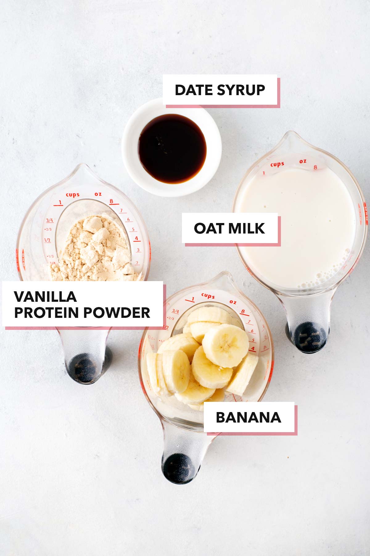 Ingredients for making a banana protein shake.