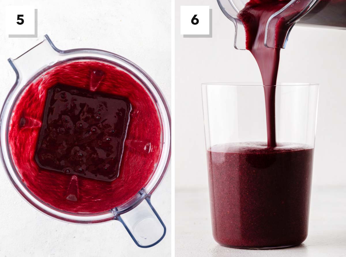 Final steps for making a beet smoothie.