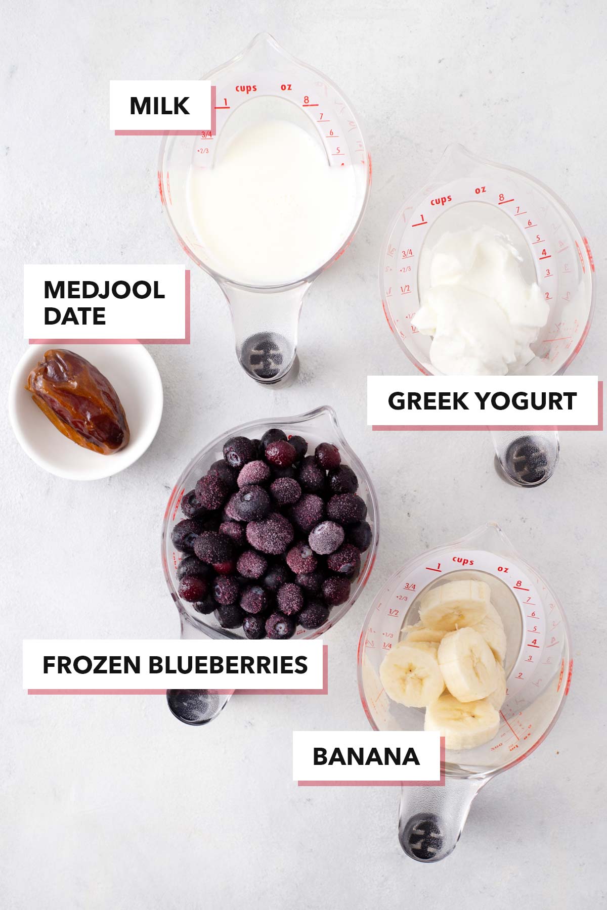 Blueberry smoothie ingredients.