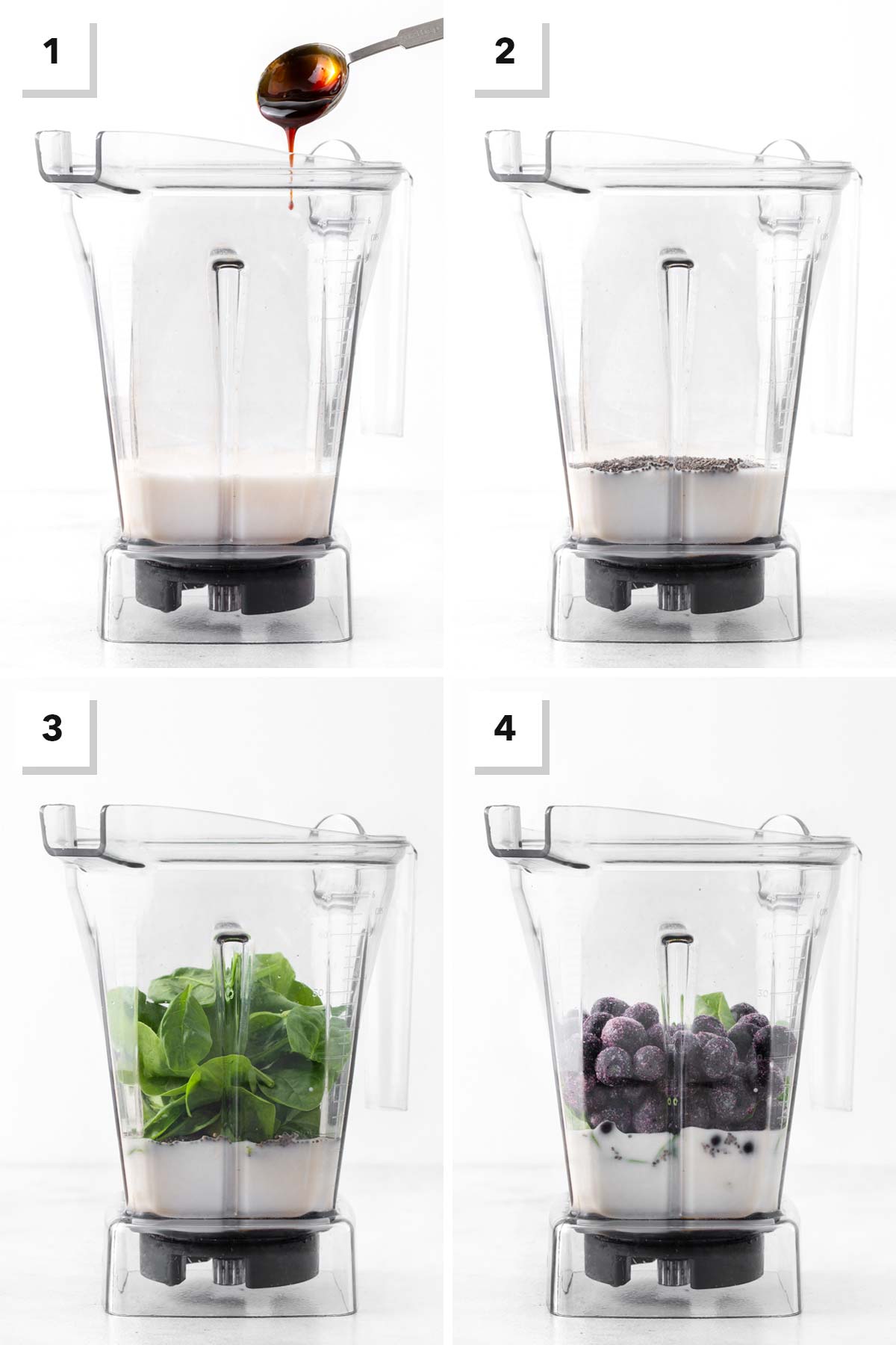 Steps for making a blueberry smoothie.