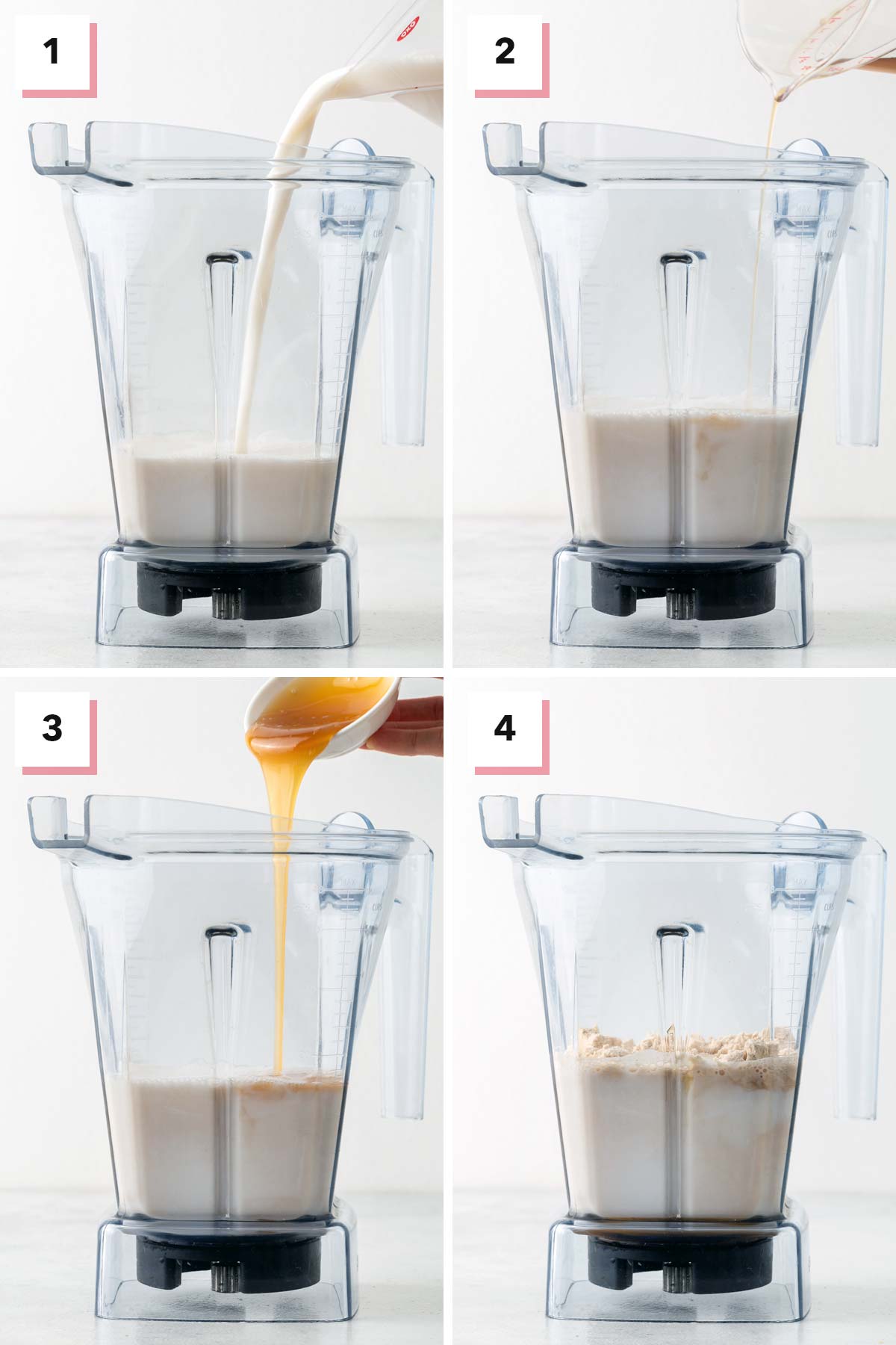 Steps for making a caramel protein shake.
