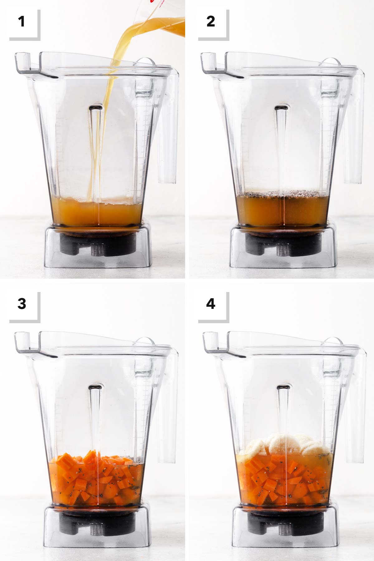 Steps for making a carrot smoothie.