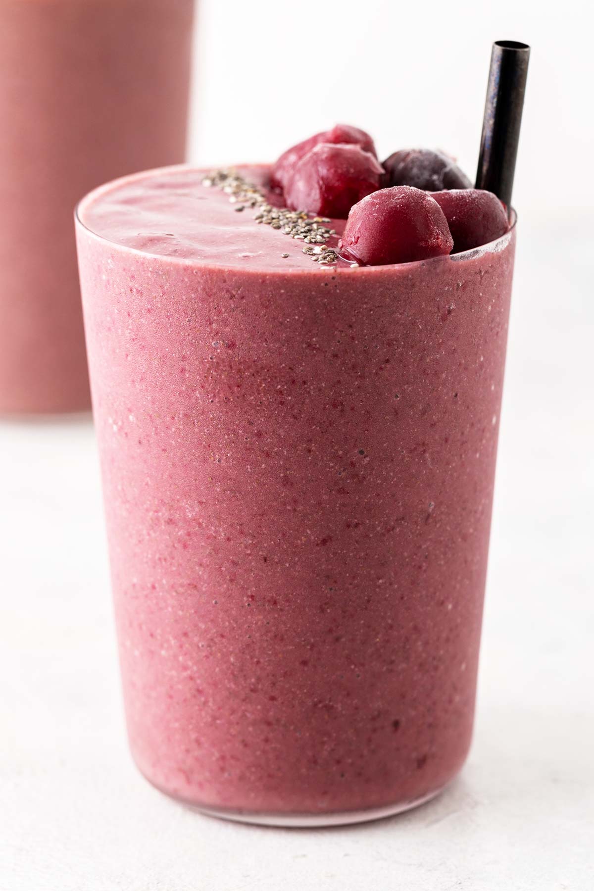 Cherry smoothie in a glass.