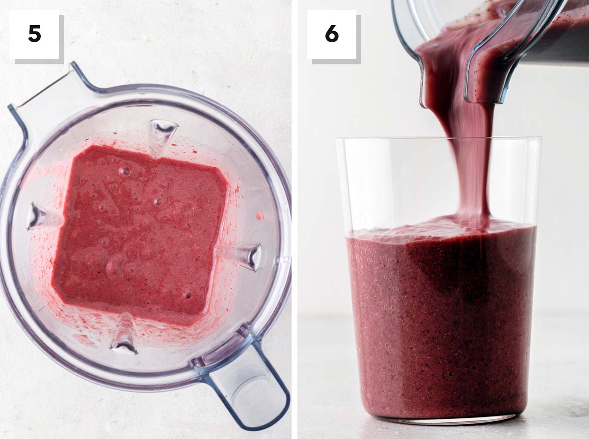 Final steps for making a cherry smoothie.
