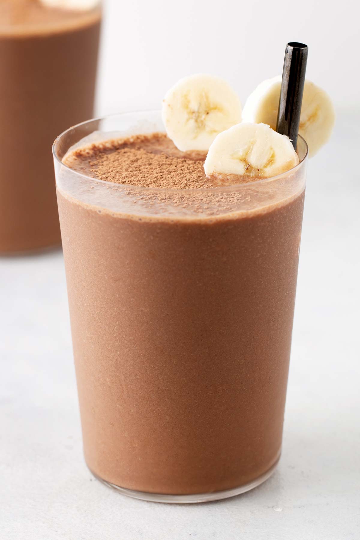 Chocolate smoothie in a glass.