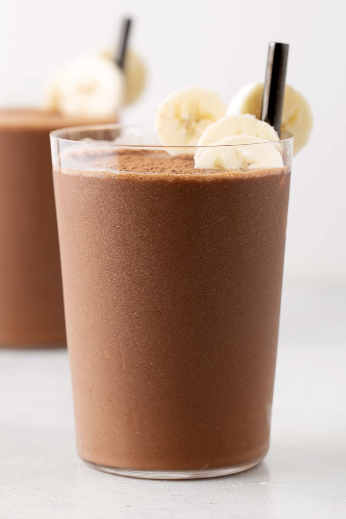 Chocolate smoothie in a glass.