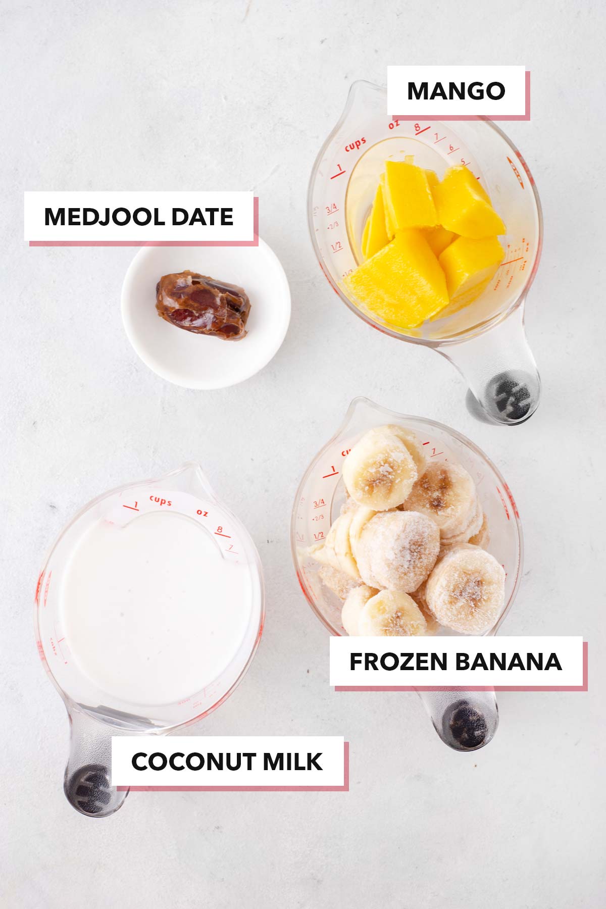 Ingredients for a coconut milk smoothie.