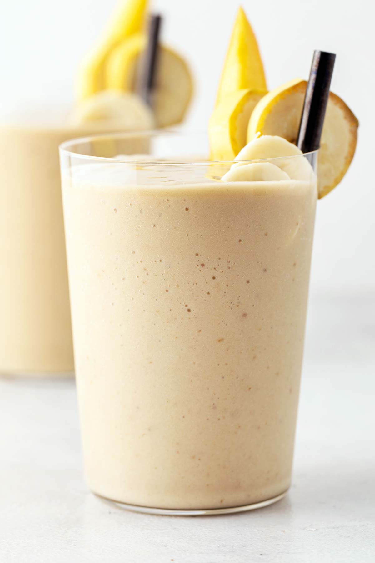 Coconut milk smoothie in a glass.