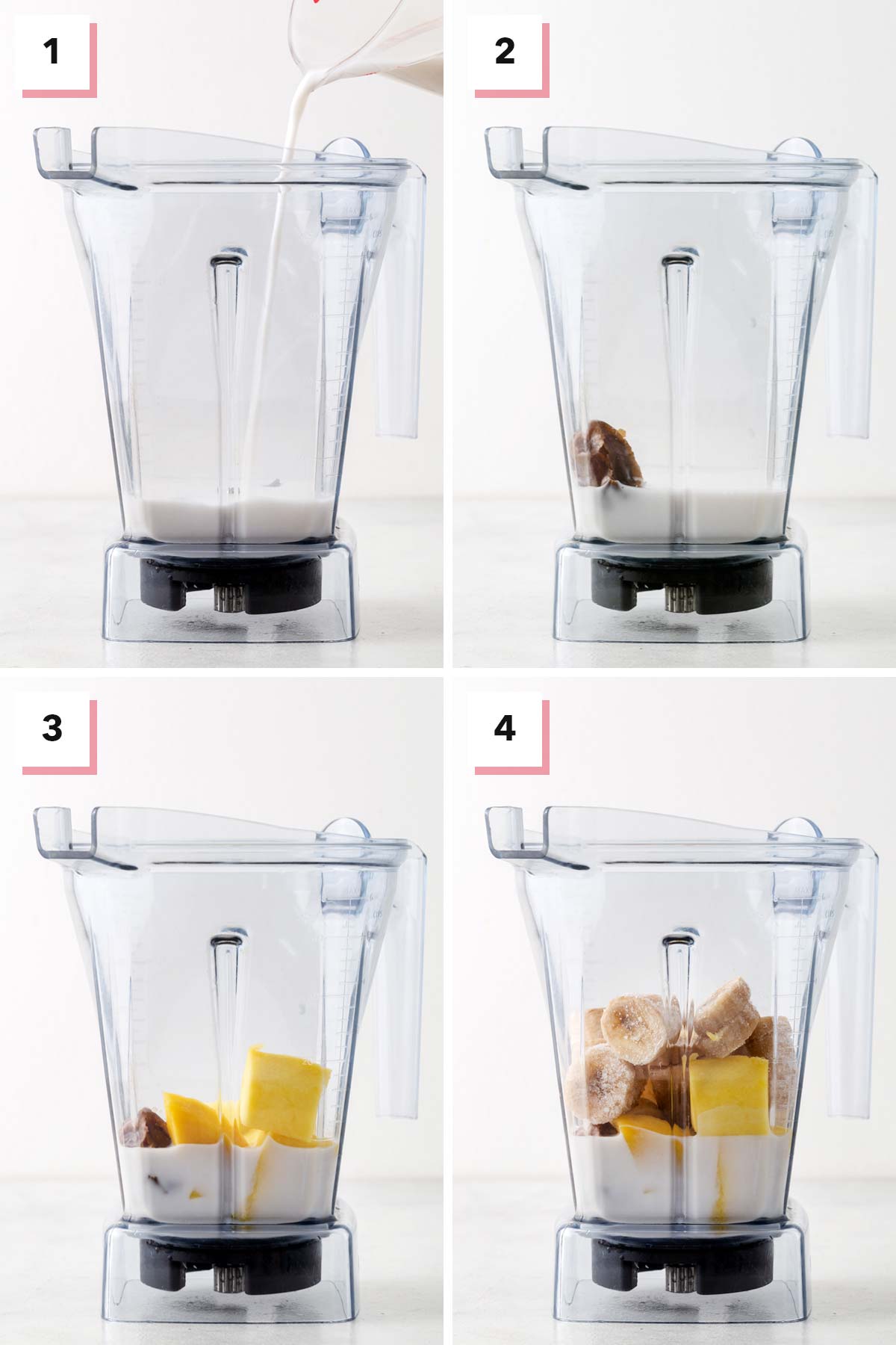 Steps for making a coconut milk smoothie.