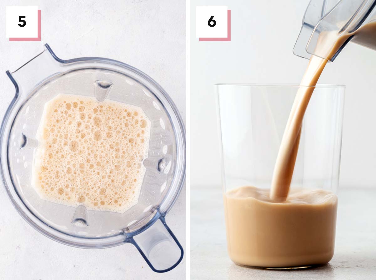 Final steps for making a coffee protein shake.