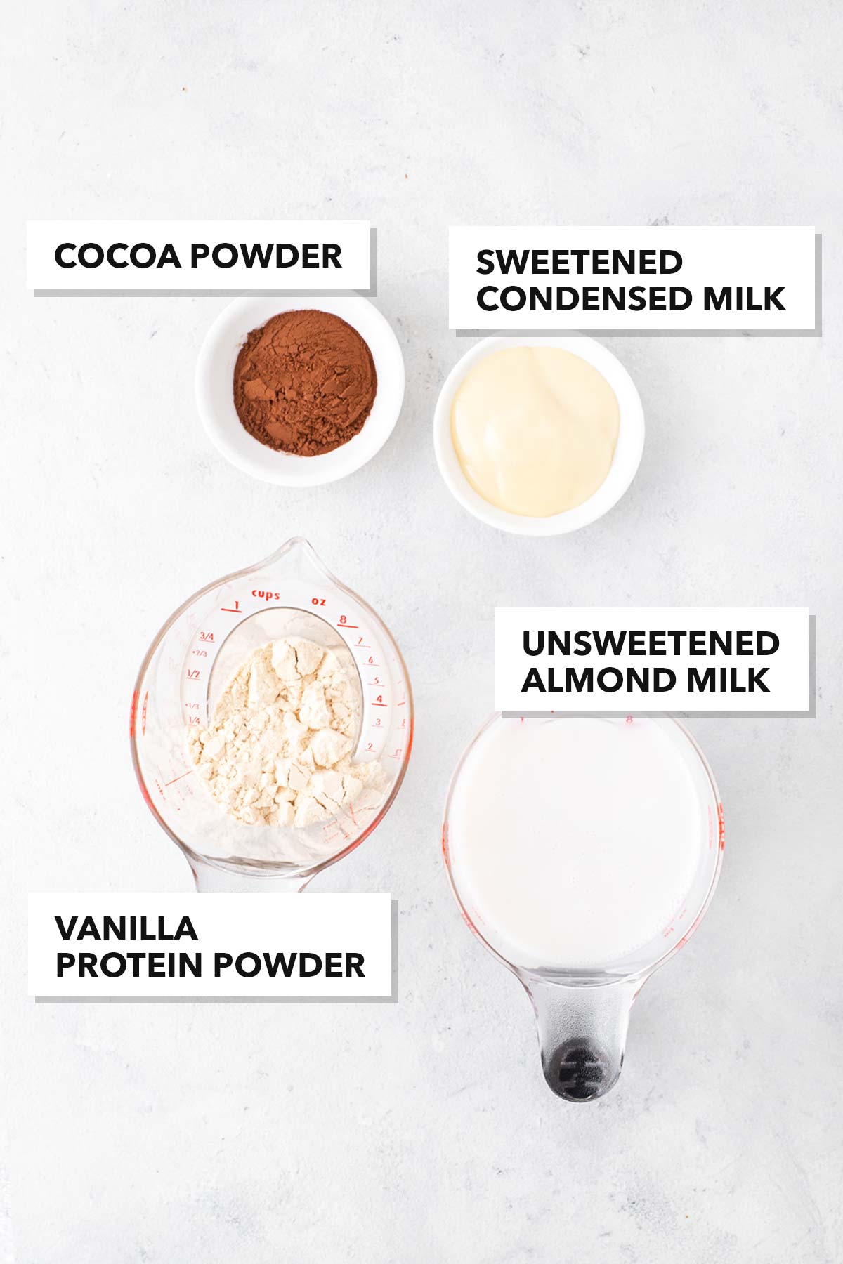 Cookies and Cream Protein Shake ingredients on a table.
