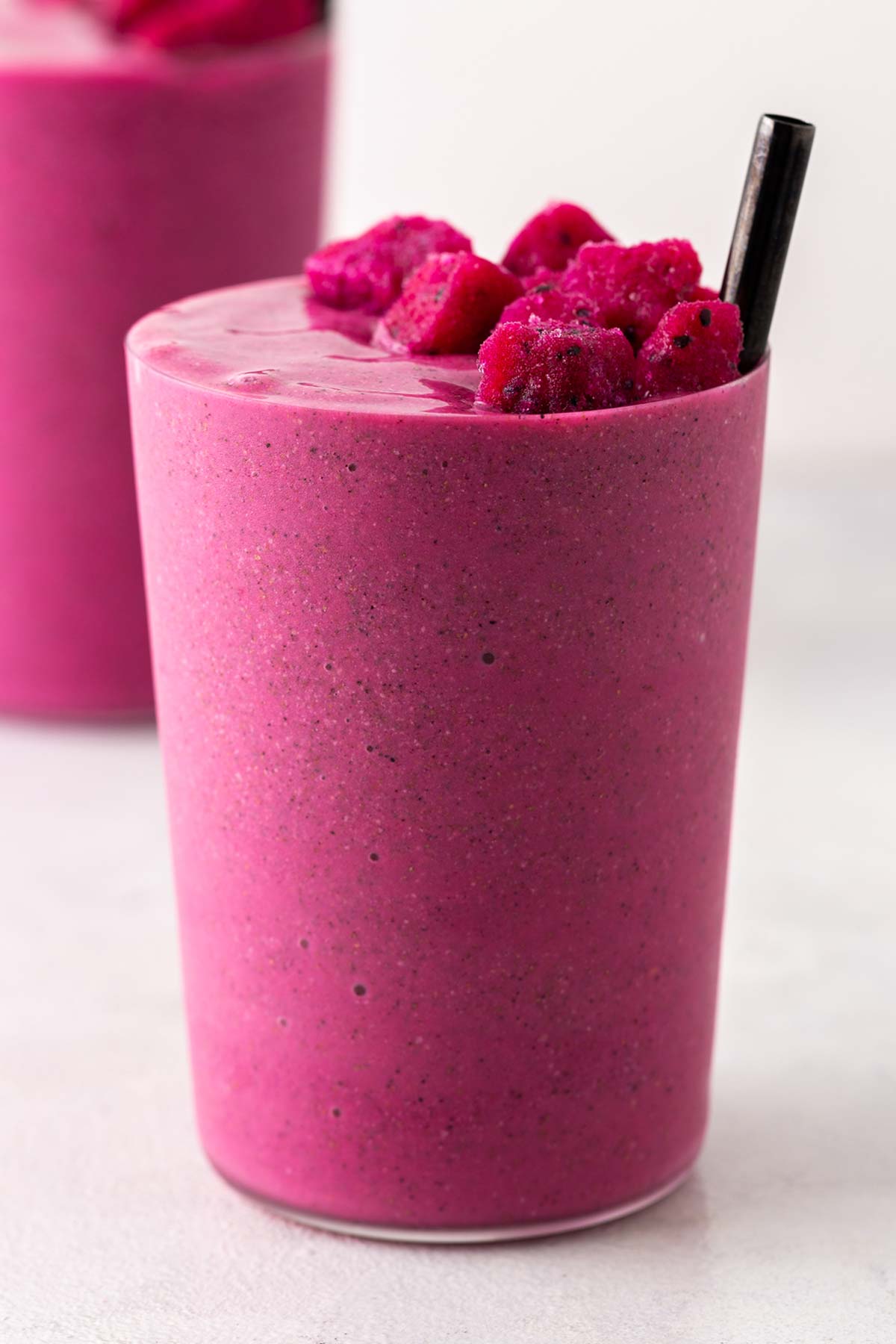 Dragon fruit smoothie in a glass.