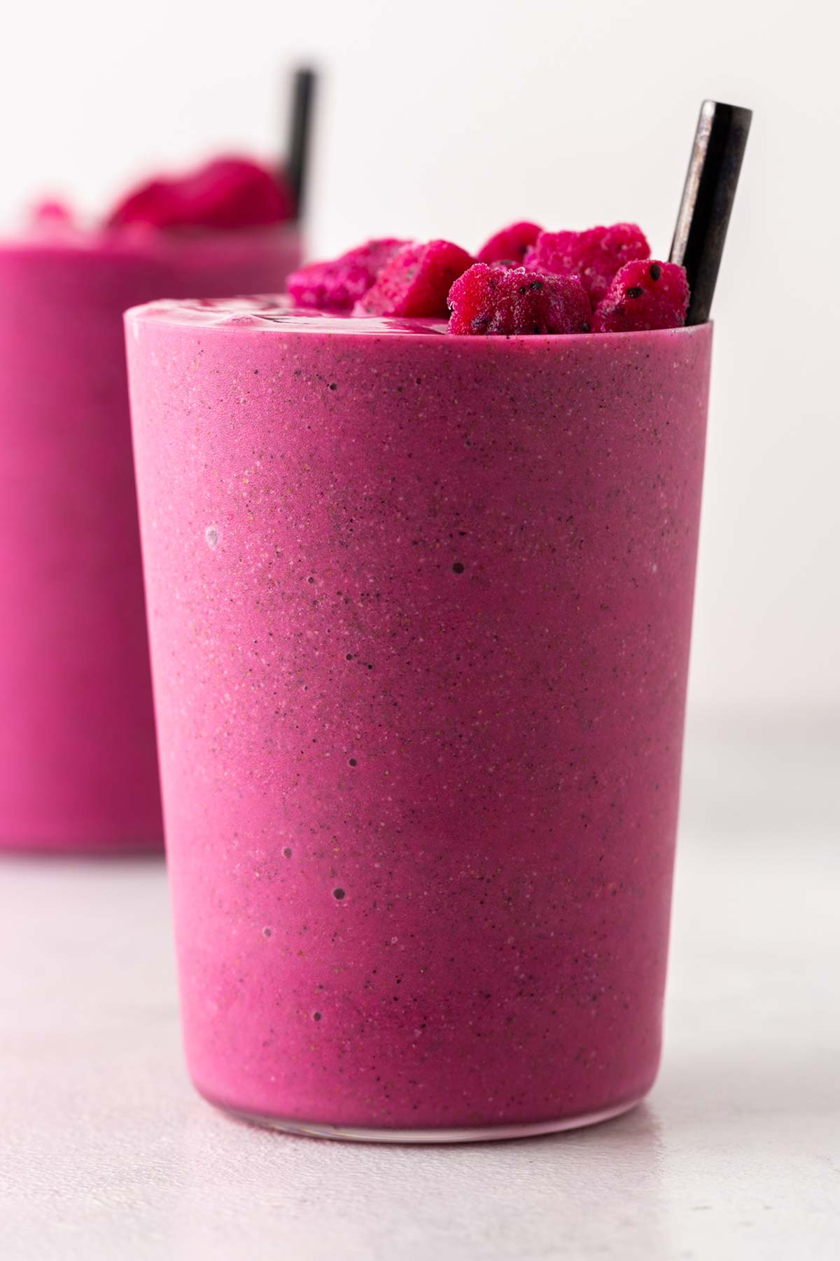Dragon fruit smoothie in a glass.