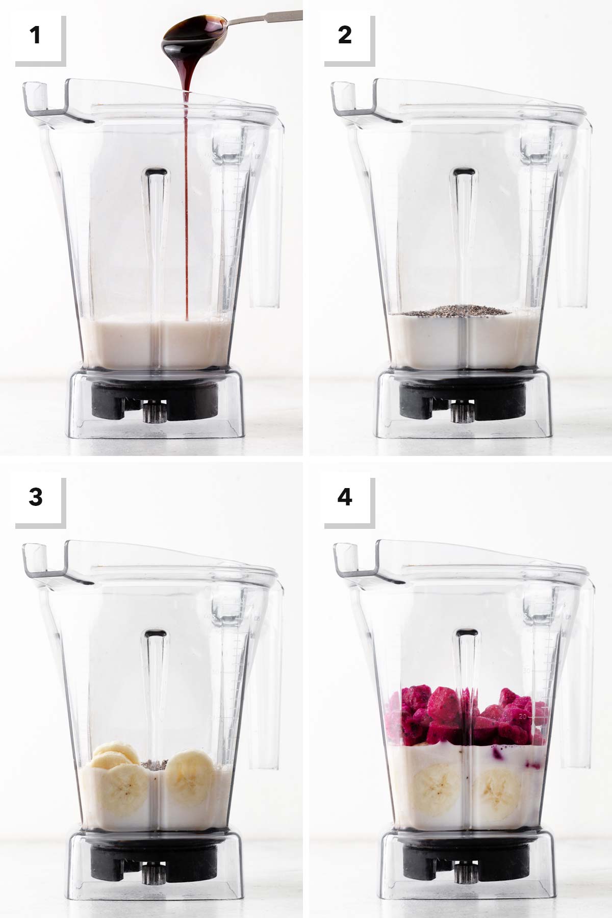 Steps for making a dragon fruit smoothie.