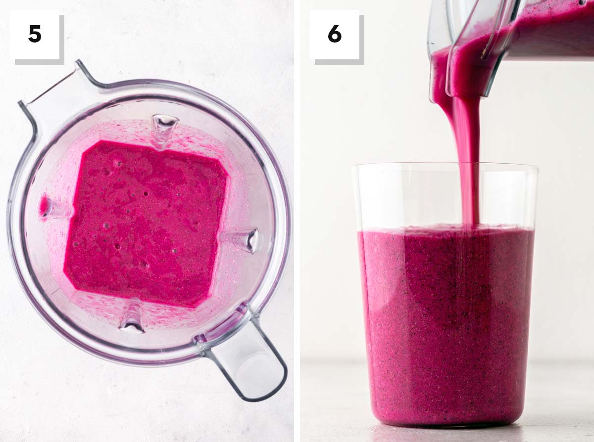 Finals steps for making a dragon fruit smoothie.