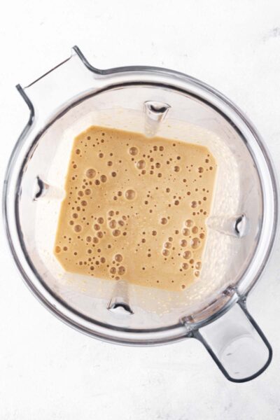 Brown energy smoothie blended together.