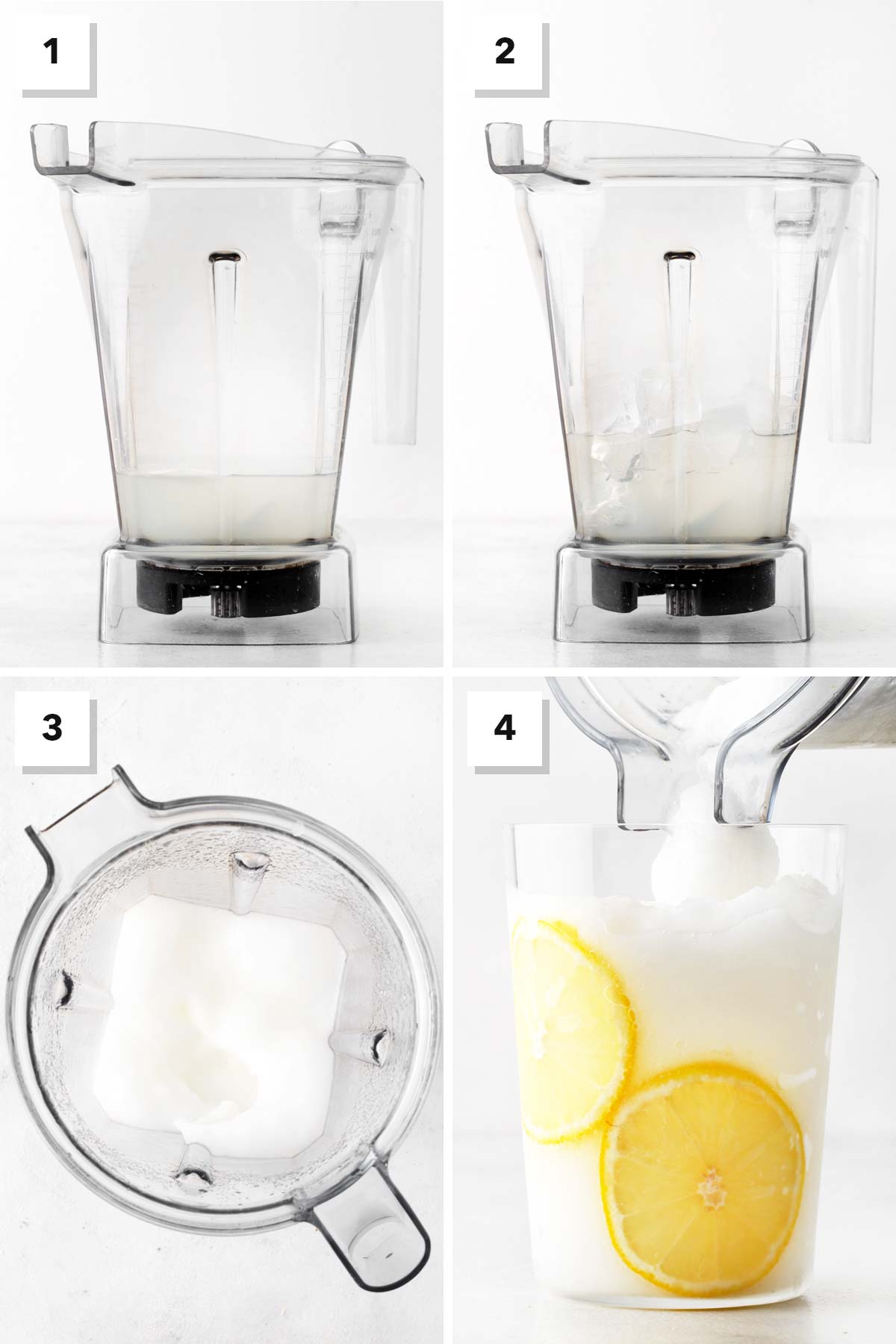 Steps for making frozen lemonade.
