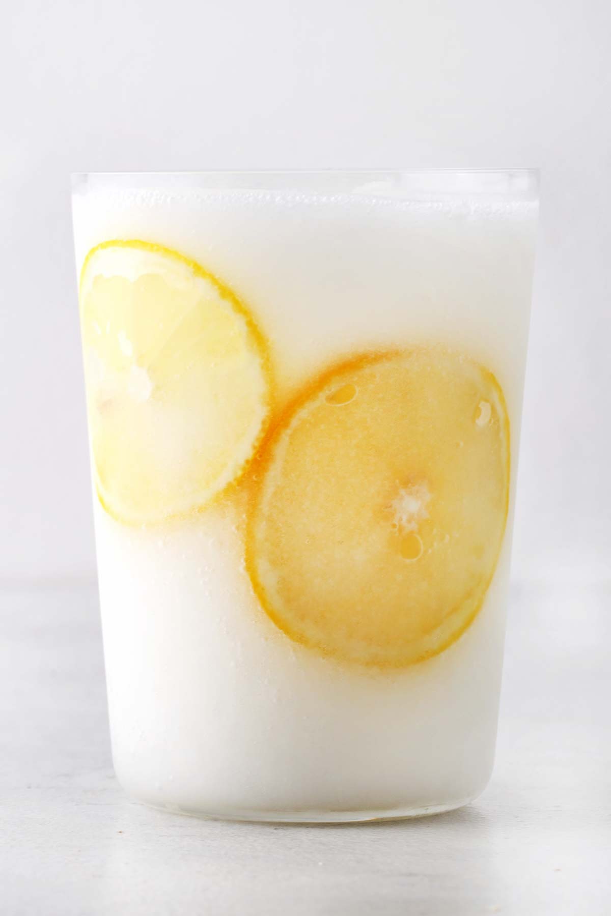 Frozen lemonade in a glass.