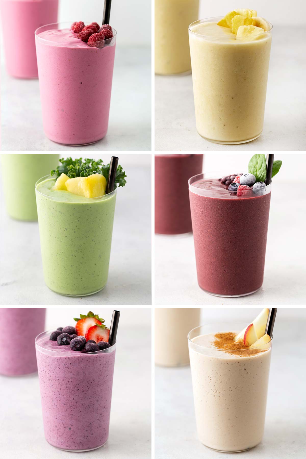 6 box grid with 6 different smoothies.