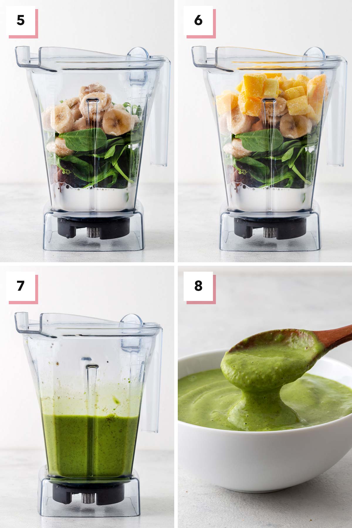 Final steps for making a green smoothie bowl.