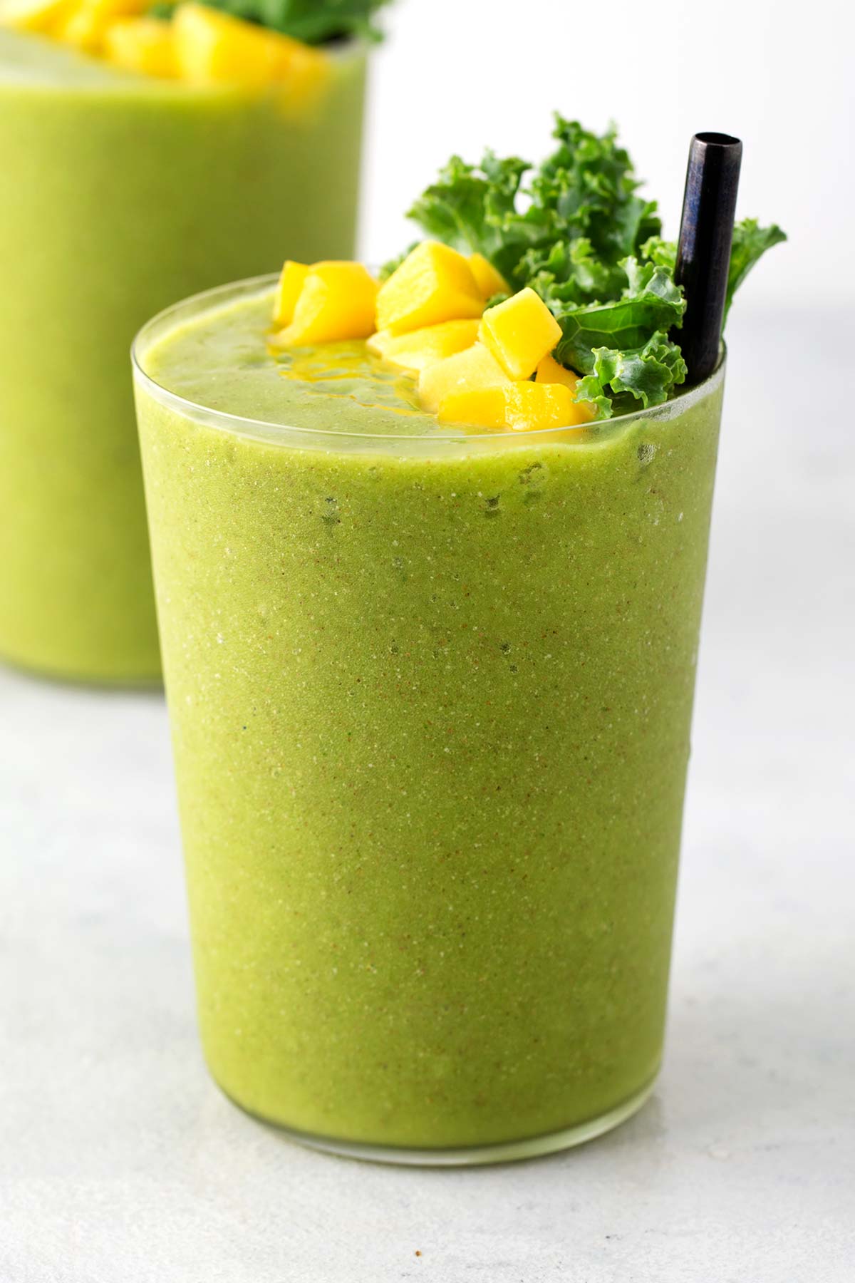 Kale smoothie in a glass.