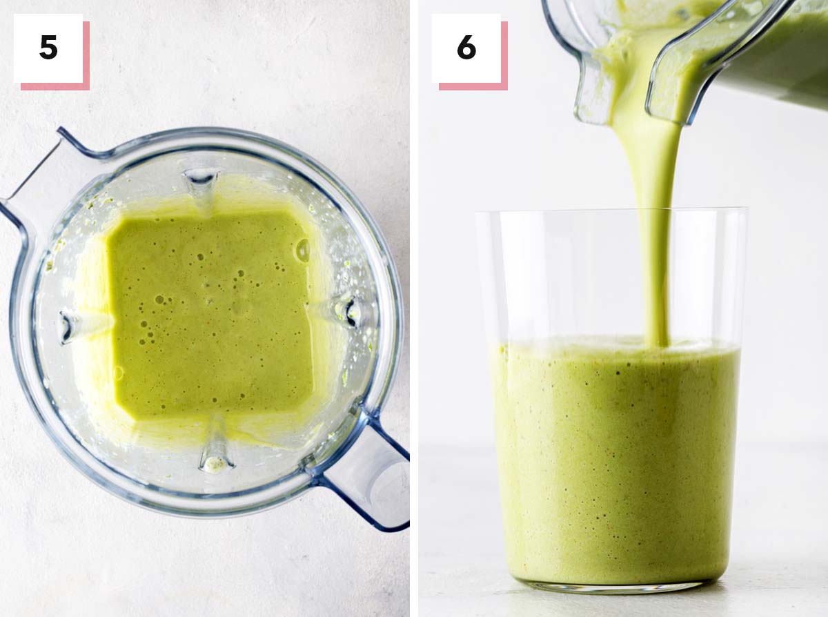 Final steps to make a kale smoothie.