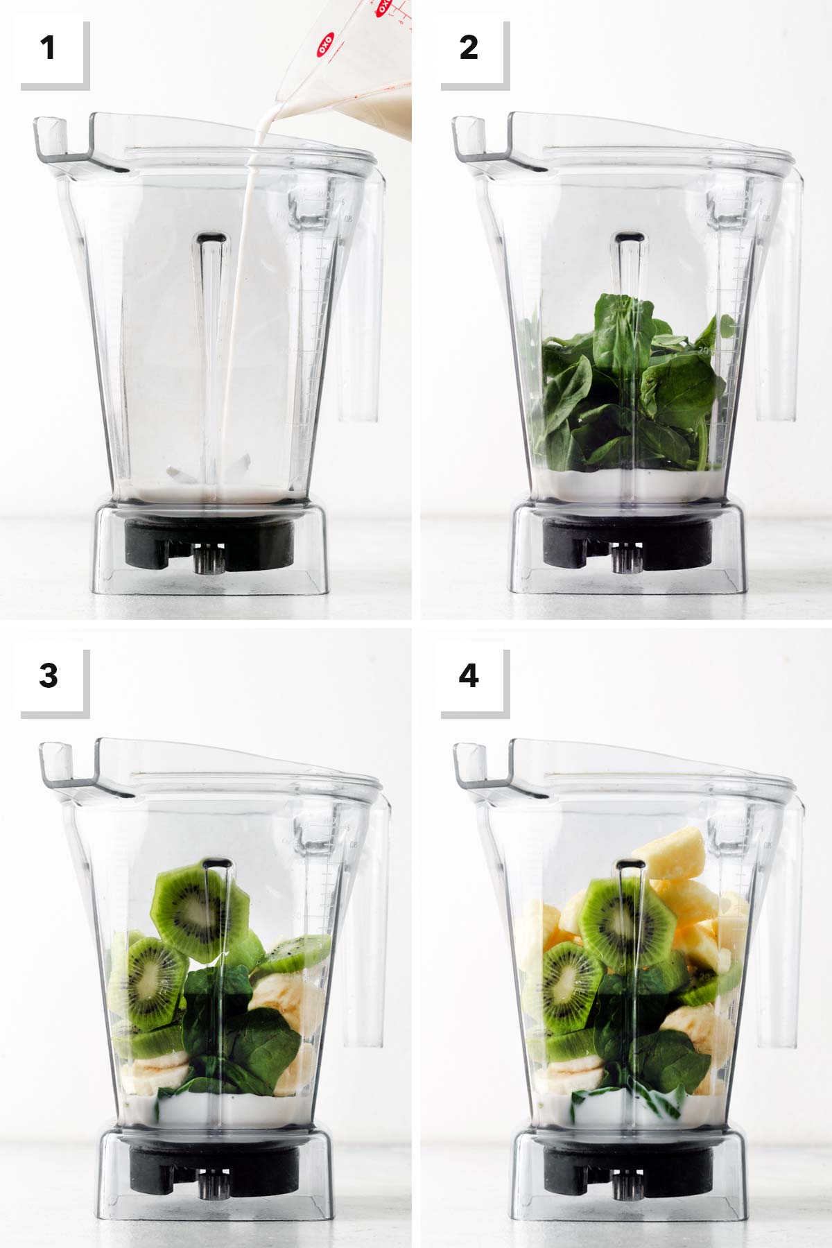 Steps for making a kiwi smoothie.