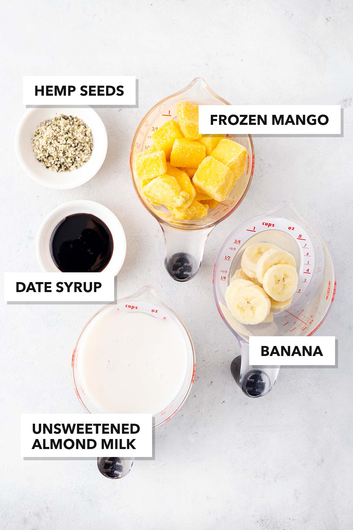 Ingredients for a mango smoothie.