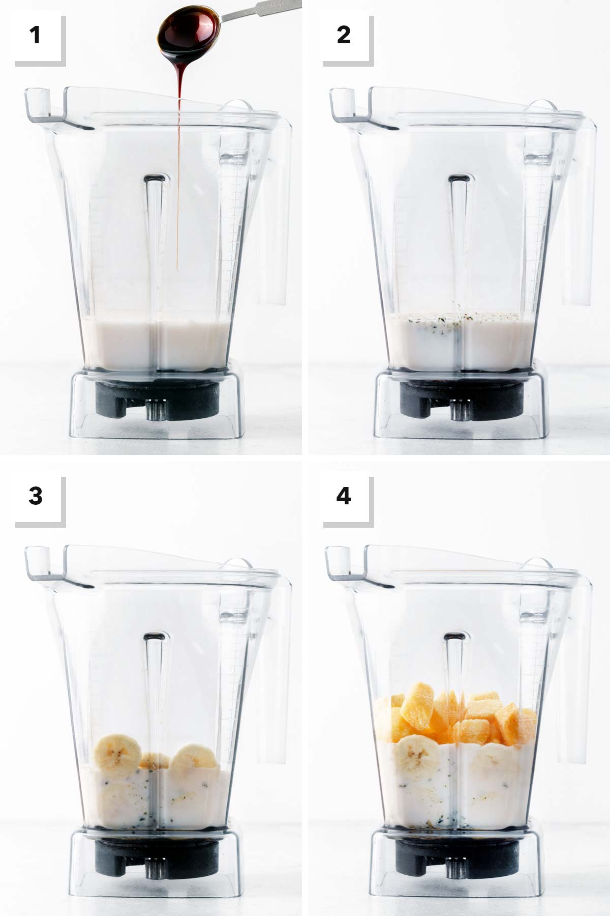 Steps for making a mango smoothie.