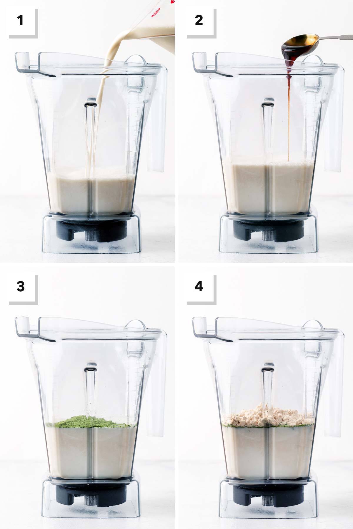Steps for making a protein shake.