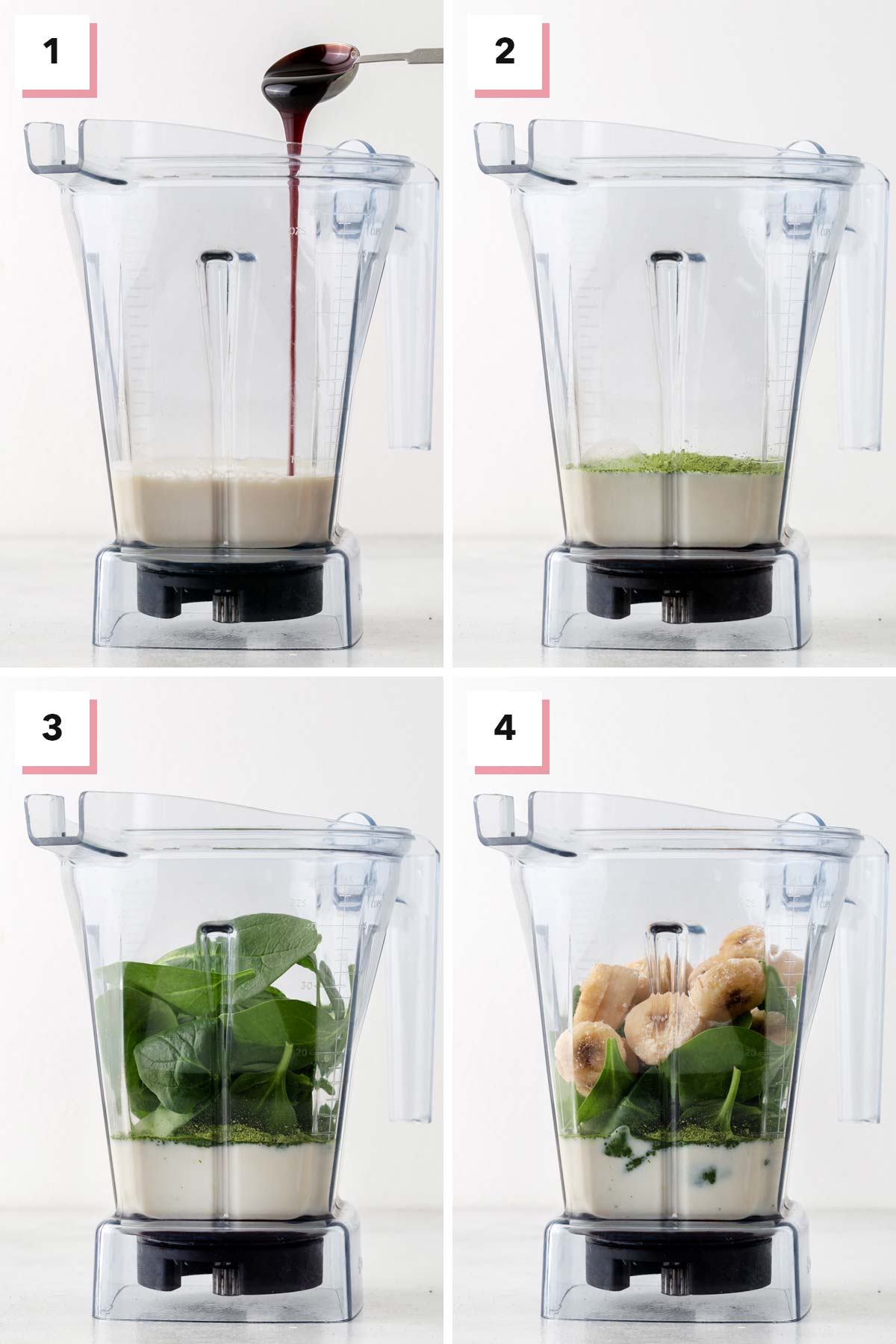 Step-by-step instructions for making a matcha smooothie.