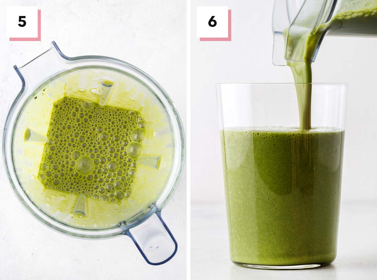 Final steps for making a matcha smoothie.