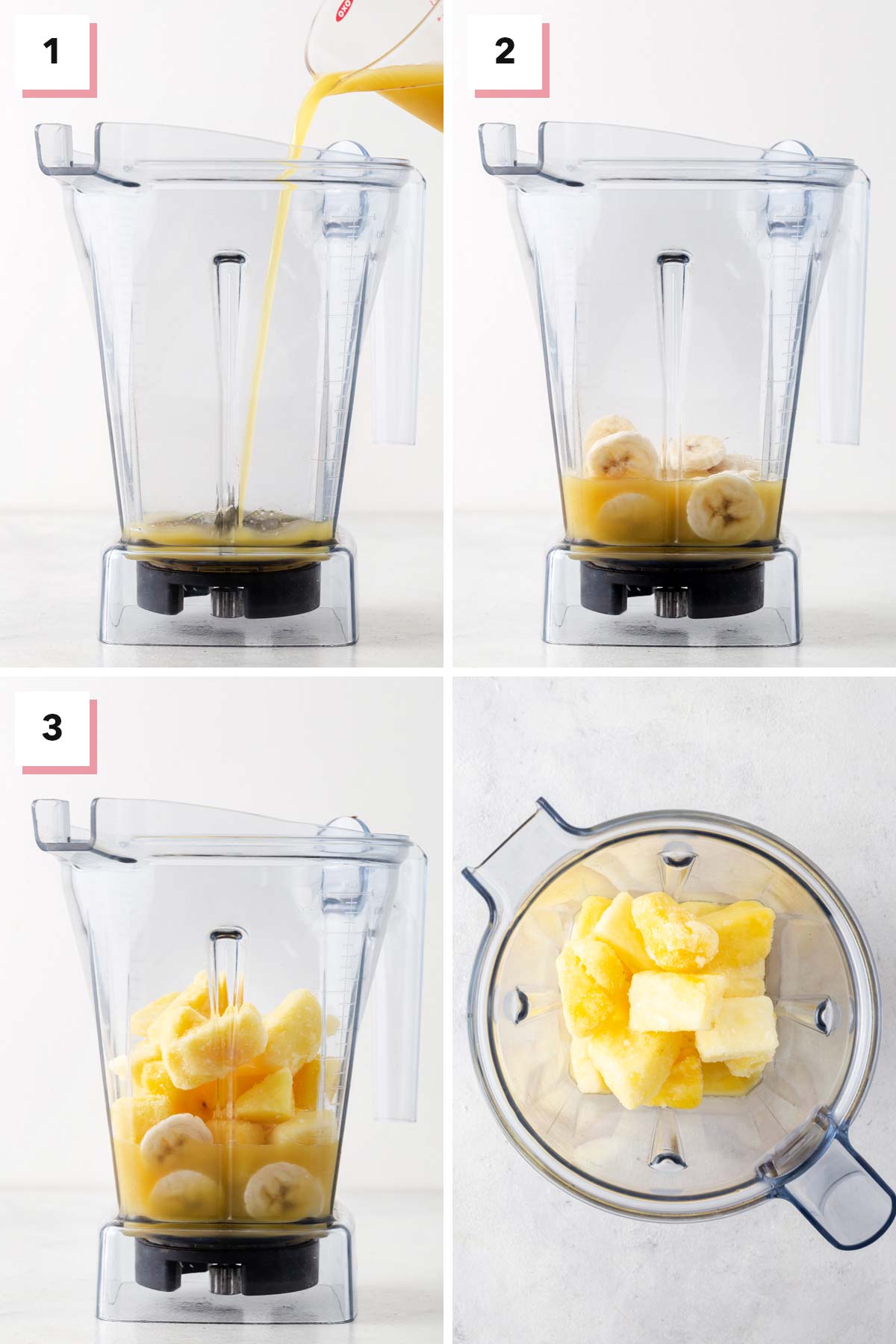Steps for making a pineapple smoothie.
