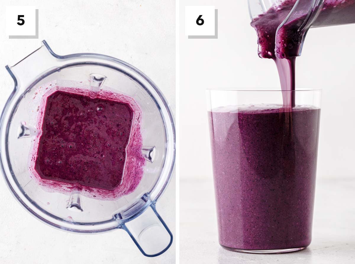 Final steps for making a purple sweet potato smoothie.
