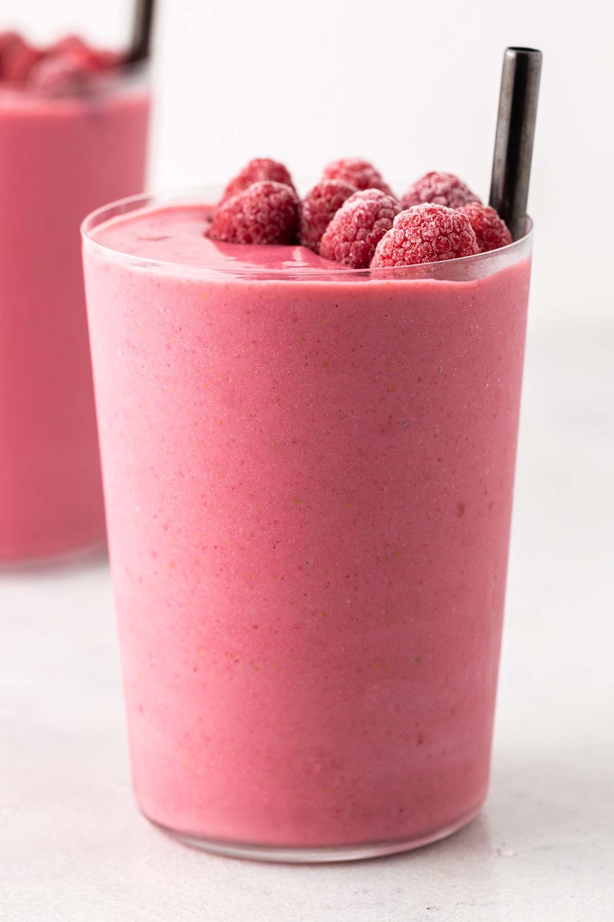 Raspberry smoothie in a glass.