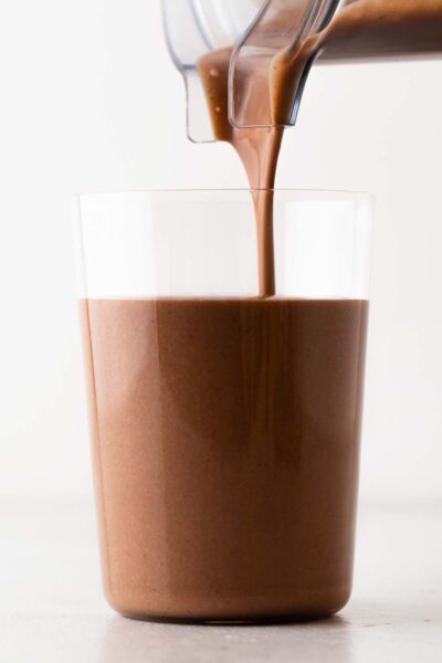 S'mores smoothie poured into a blender.