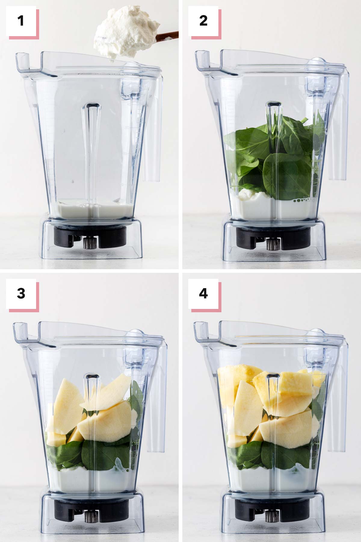Steps to make a spinach smoothie.