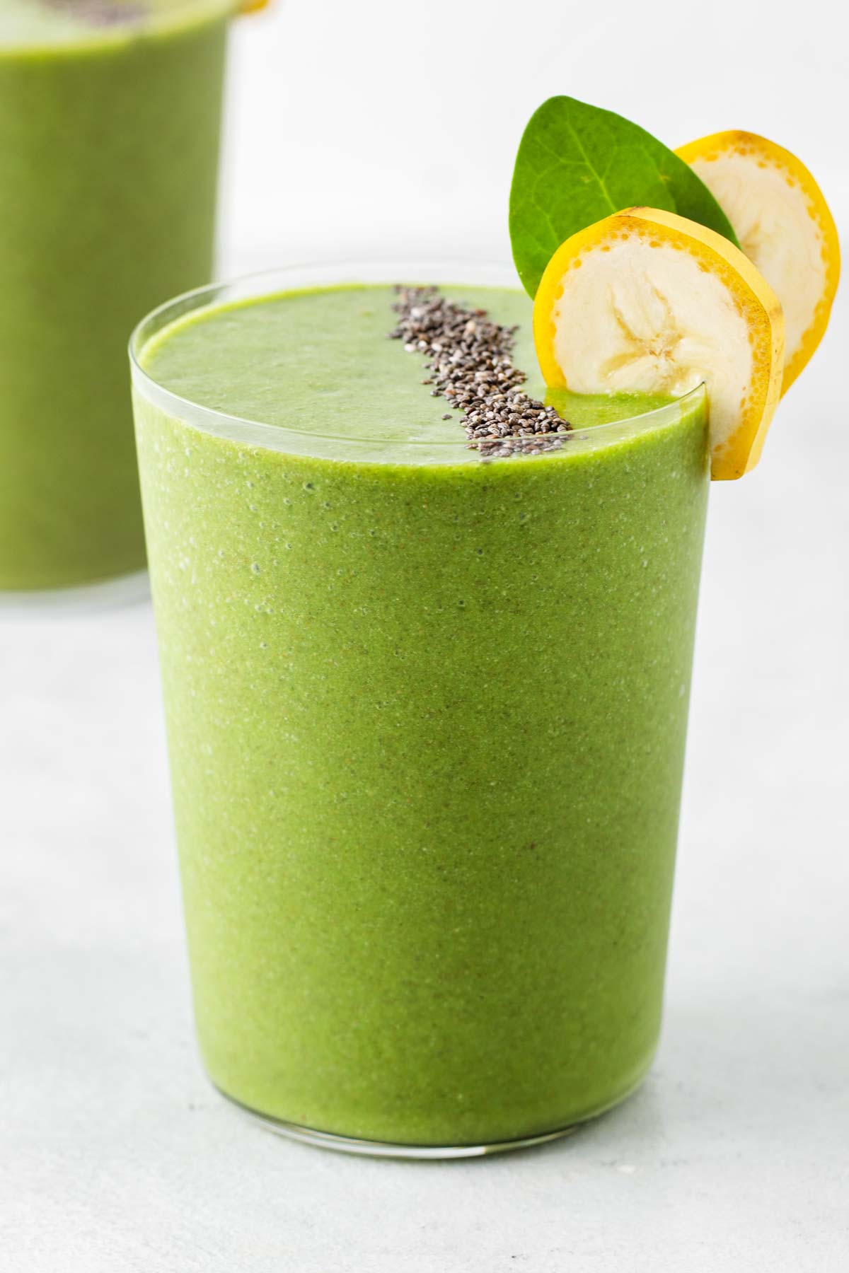 Spinach smoothie in a glass.