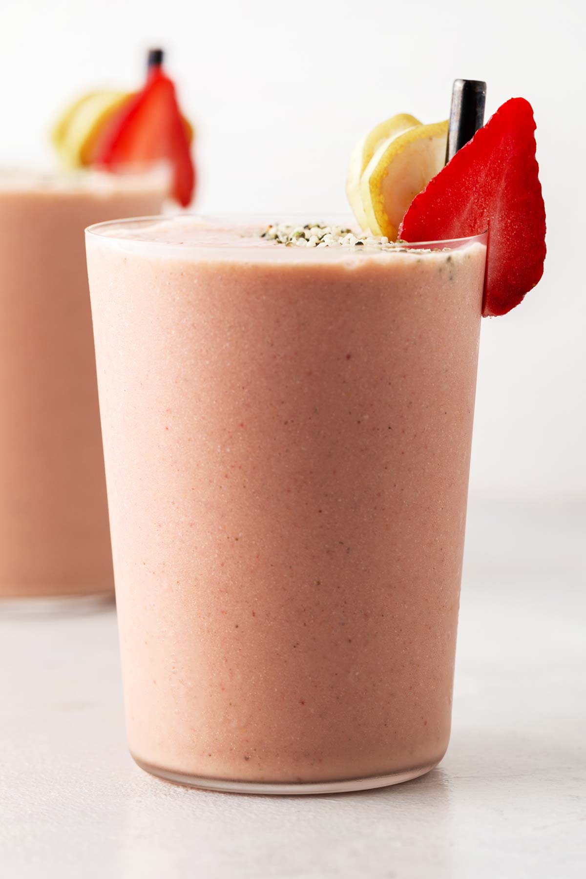 Strawberry Banana Smoothie in glasses.