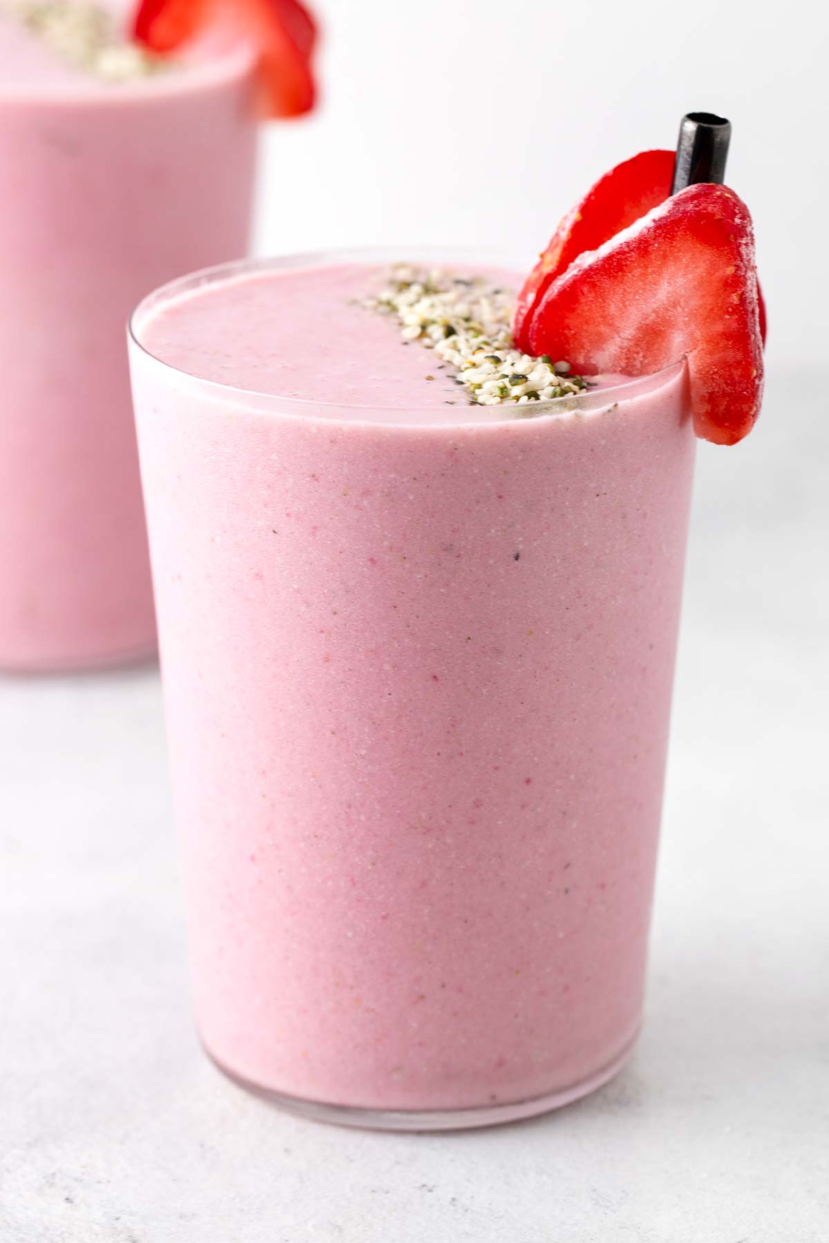 Strawberry Protein Smoothie in a glass.