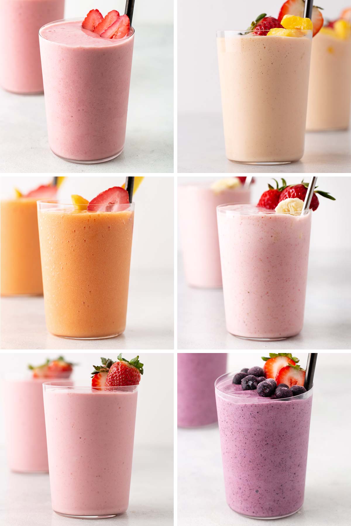 Strawberry smoothies in glasses.