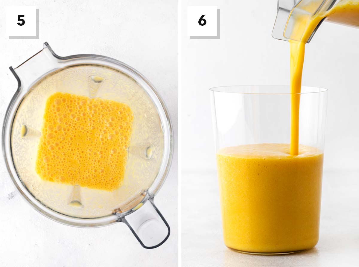 Final steps for making a turmeric smoothie.